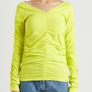 Neon Yellow Helmut Lang Ruched Top